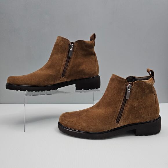 Munro Rourke Ankle Bootie Size 9 NARROW Tobacco Suede Side Zip Water Resistant - Picture 2 of 15